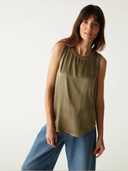 Michael Stars Shay Satin Tank In Olive, Size M